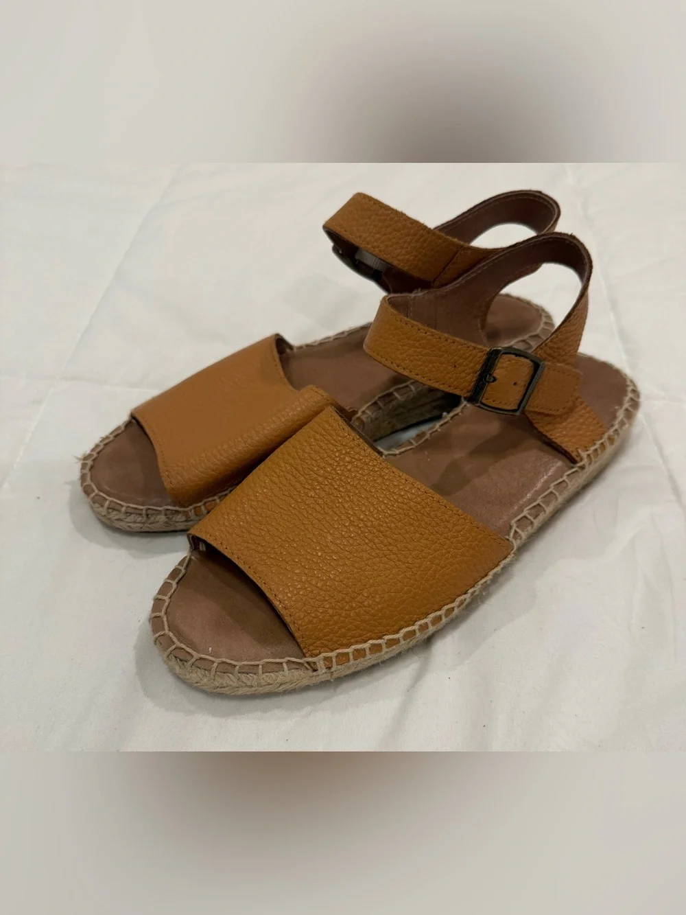 Soludos Eden Espadrille Sandals Camel Tan Leather Ankle Strap Size 8